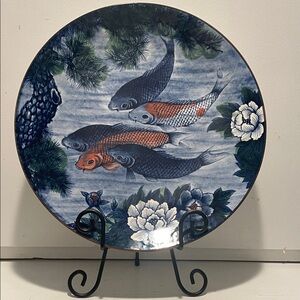 New Vintage Japanese Porcelain Koi Fish&Lotus Flower Platter